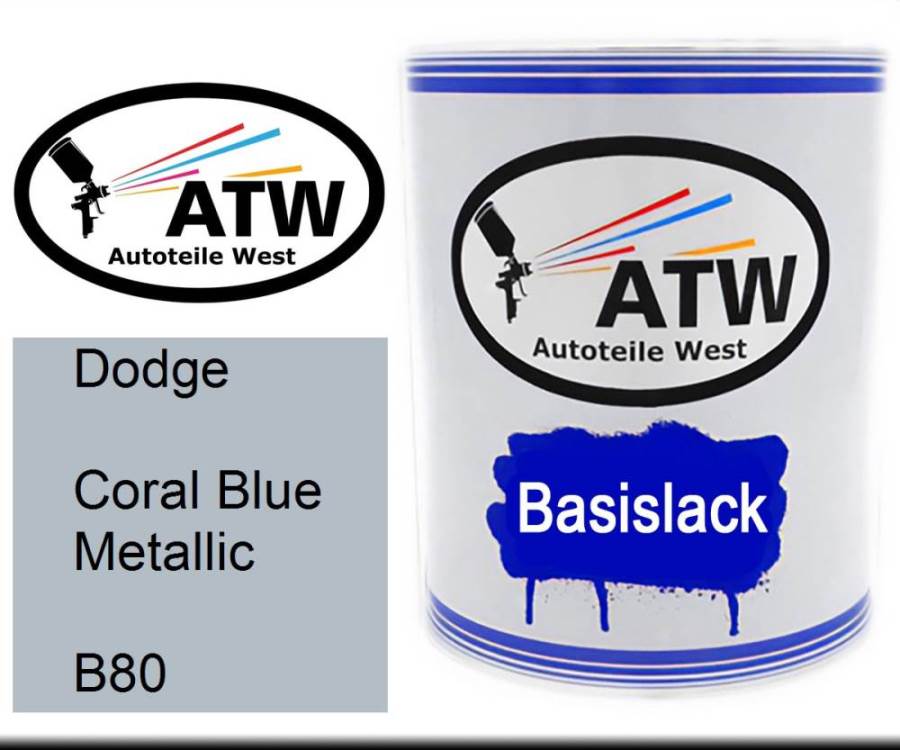Dodge, Coral Blue Metallic, B80: 1L Lackdose, von ATW Autoteile West.